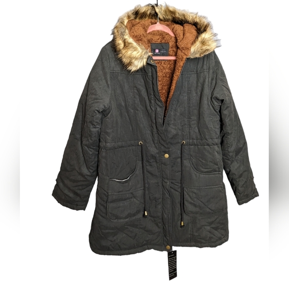 Kancy Kole Blackish Women's Large Winter Coat Long Brown Fur Lined Hood NWT - Picture 3 of 11